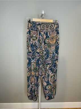 Gomorn Paisley Elastic-Waist Joggers in Navy and Green - Medium